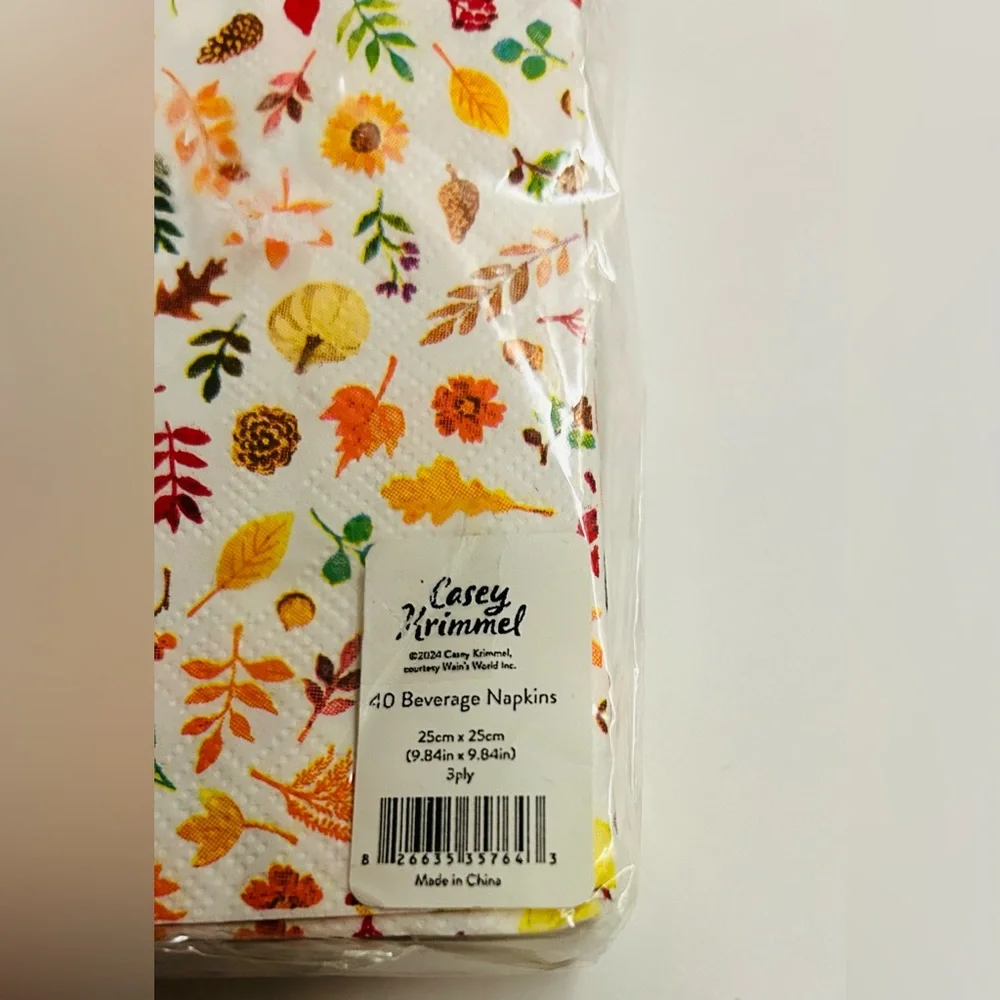New 3 Packages of Casey Krimmel 40 Paper Beverage Napkins Fall Leaves